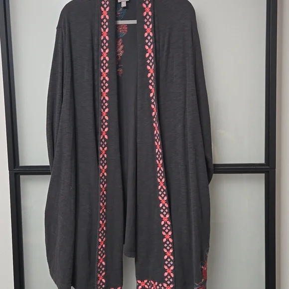 J.JILL EMBROIDERED GRAY CARDIGAN. SZ 4X - Picture 2 of 5